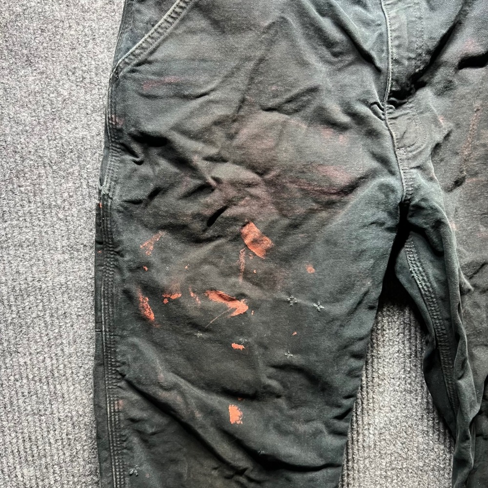 Carhartt‎ B111 BLK Pants Mens 38x34 Black Flannel Lined Distressed Work - Picture 5 of 12